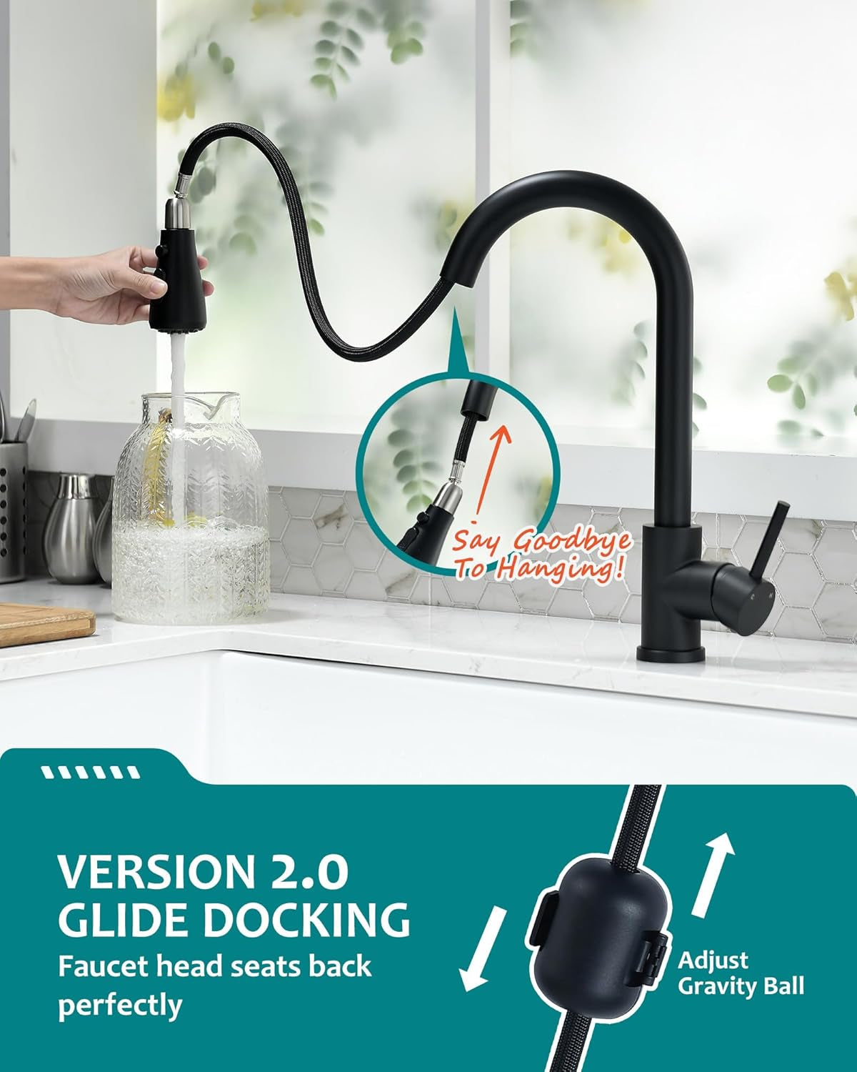 Black Kitchen Faucet with Pull down Sprayer for RV Sink, Kitchen Sink Faucet Stainless Steel Laundry Single Handle Pull Out Kitchen Faucets Matte Black, Grifo Para Fregaderos De Cocina