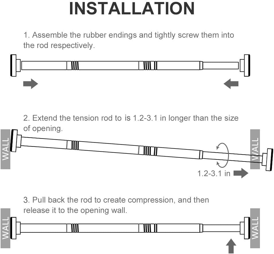Shower Curtain Rod Tension - 26-76 Inch Never Rust Non-Slip Spring Tension Curtain Rod No Drilling Stainless Steel Curtain Rod Use Bathroom Kitchen(Black)