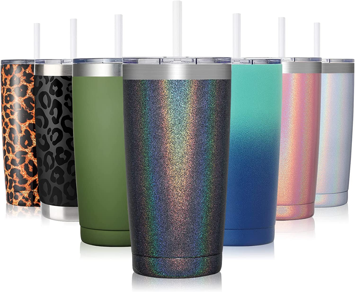 20Oz Tumbler with Lid and Straw, Stainless Steel Vacuum Insulated Water Coffee Tumbler Cup, Double Wall Powder Coated Spill-Proof Travel Mug Thermal Cup for Home Outdoor (Navy Blue, 1 Pack)