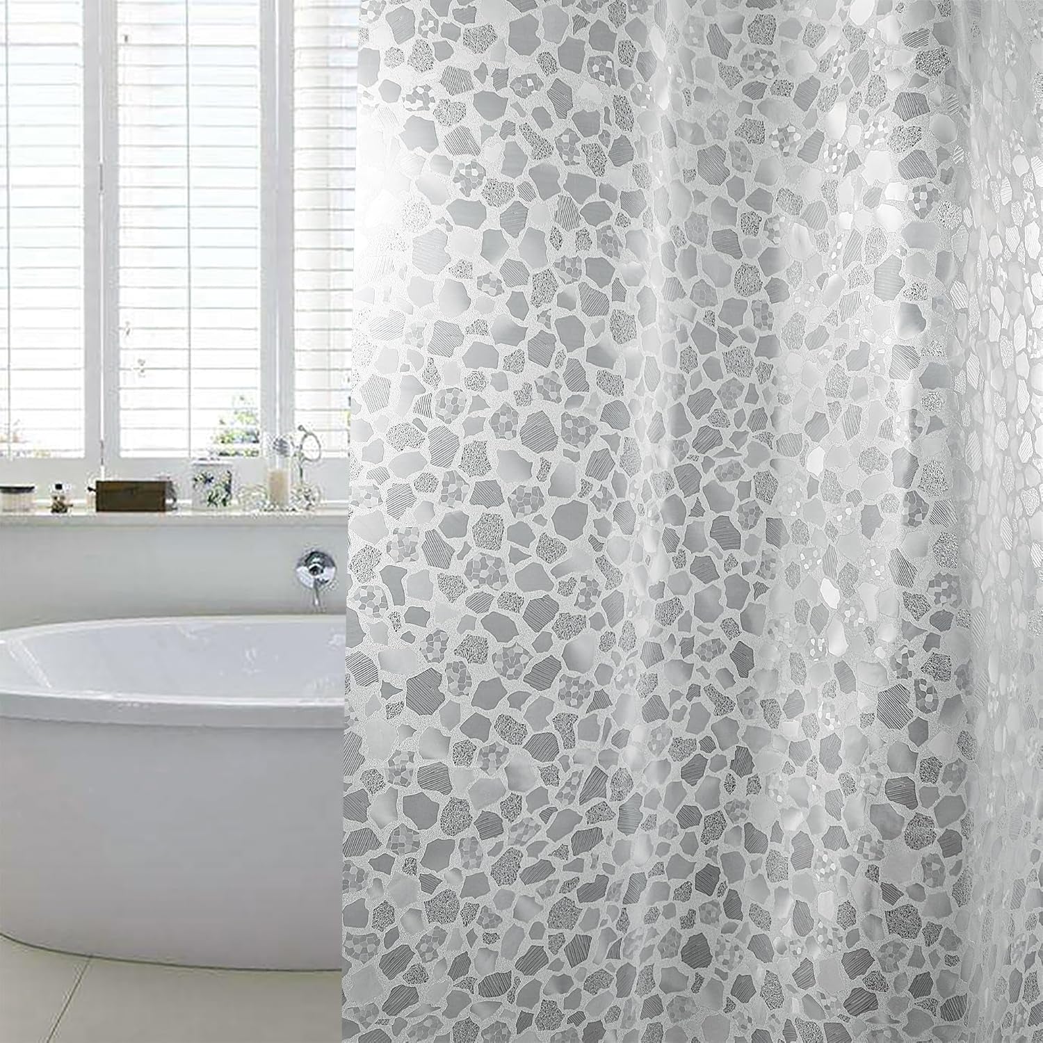 Shower Curtain Liner 8G EVA with 3 Magnets, Waterproof Clear Shower Curtains with 3D Water Cube Design, Heavy Duty Plastic Bathroom Shower Liner for Shower Stall, Bathtubs, 72 X 72,12 Hooks