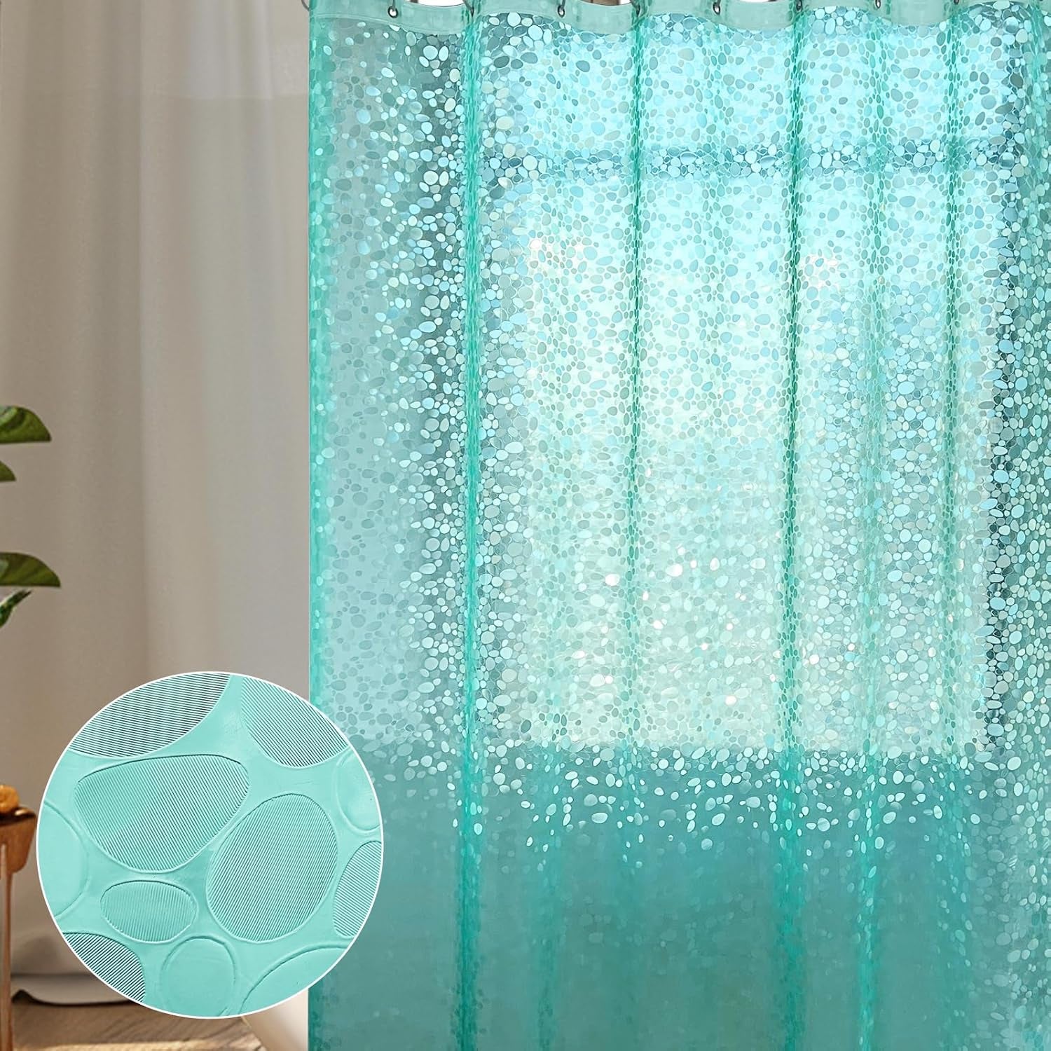 Shower Curtain Liner 8G EVA with 3 Magnets, Waterproof Clear Shower Curtains with 3D Water Cube Design, Heavy Duty Plastic Bathroom Shower Liner for Shower Stall, Bathtubs, 72 X 72,12 Hooks
