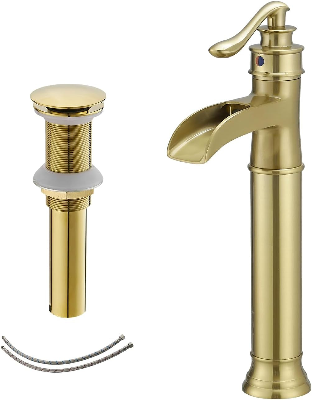 Vessel Sink Faucet Waterfall Antique Copper Single Hole with Pop up Drain Stopper without Overflow and Supply Lines One Handle Vanity Basin Bath Sink Mixer Tap