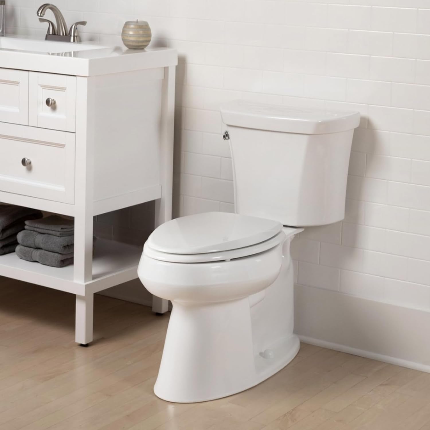 Cassel Slow Close Toilet Seat, Easy Clean, Non Slip Premium Wood Seat, Easy Install, Made in USA, Round, White