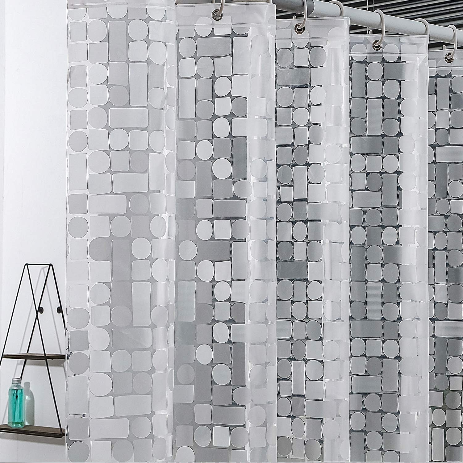 Shower Curtain Liner 8G EVA with 3 Magnets, Waterproof Clear Shower Curtains with 3D Water Cube Design, Heavy Duty Plastic Bathroom Shower Liner for Shower Stall, Bathtubs, 72 X 72,12 Hooks