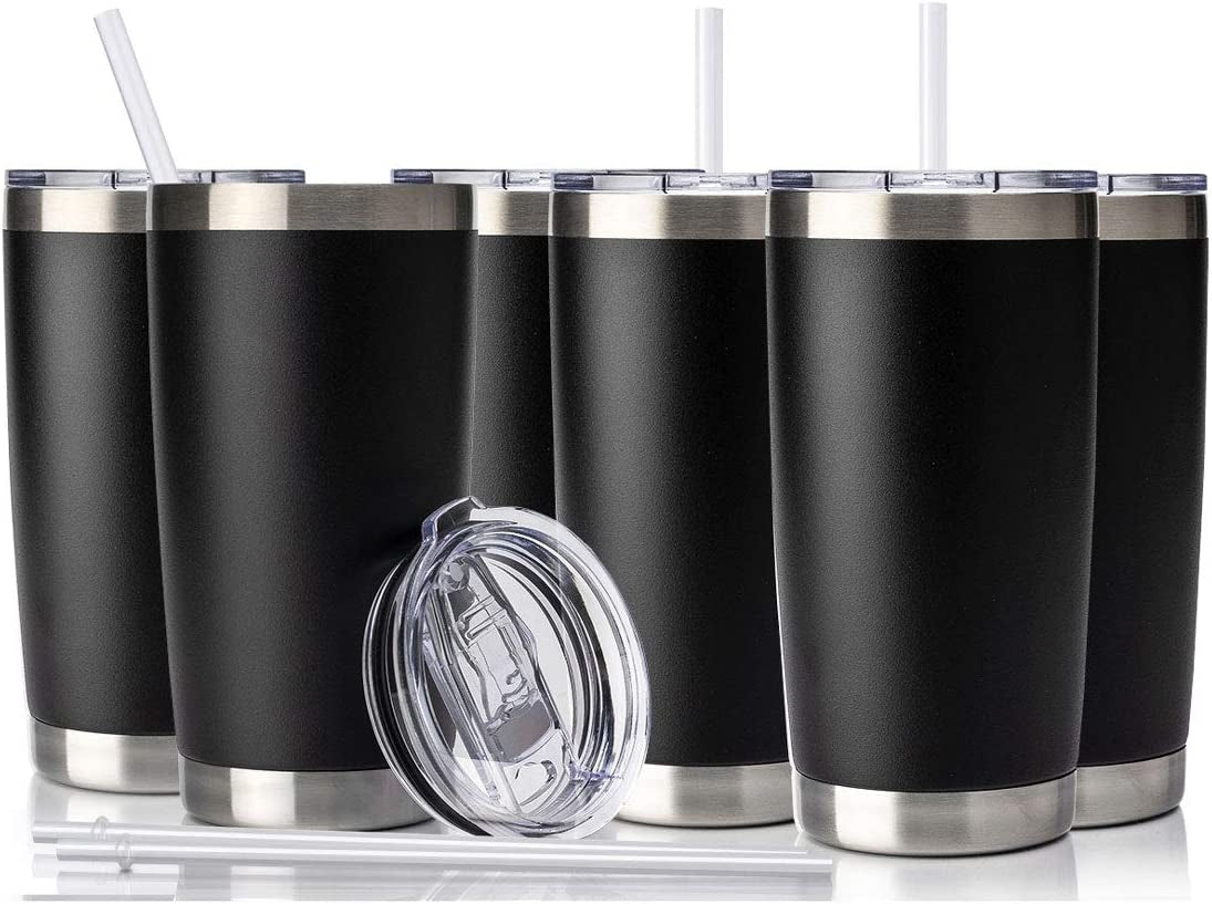 20Oz Tumbler with Lid and Straw, Stainless Steel Vacuum Insulated Water Coffee Tumbler Cup, Double Wall Powder Coated Spill-Proof Travel Mug Thermal Cup for Home Outdoor (Navy Blue, 1 Pack)