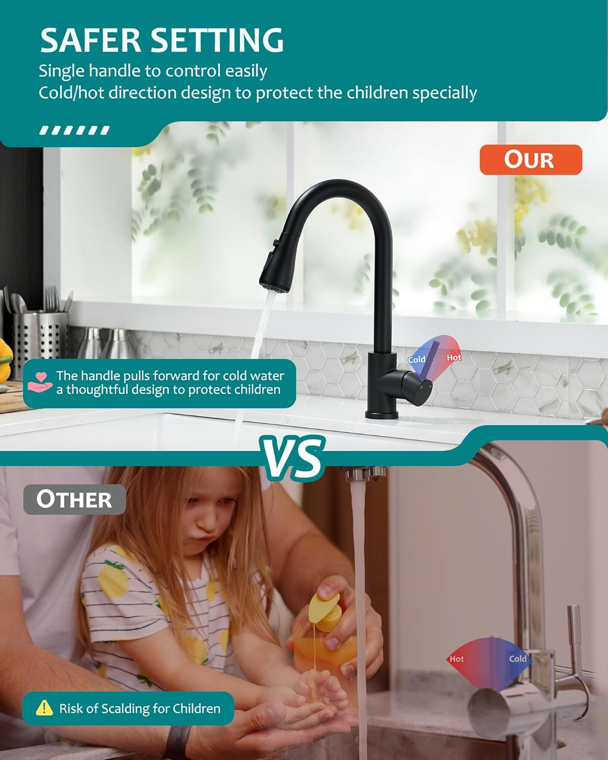 Black Kitchen Faucet with Pull down Sprayer for RV Sink, Kitchen Sink Faucet Stainless Steel Laundry Single Handle Pull Out Kitchen Faucets Matte Black, Grifo Para Fregaderos De Cocina