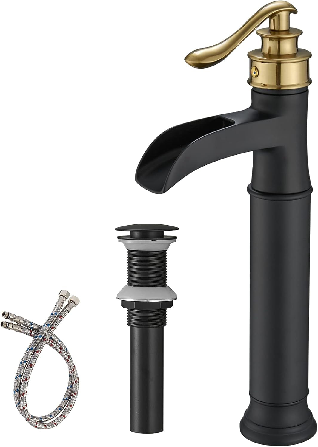 Vessel Sink Faucet Waterfall Antique Copper Single Hole with Pop up Drain Stopper without Overflow and Supply Lines One Handle Vanity Basin Bath Sink Mixer Tap