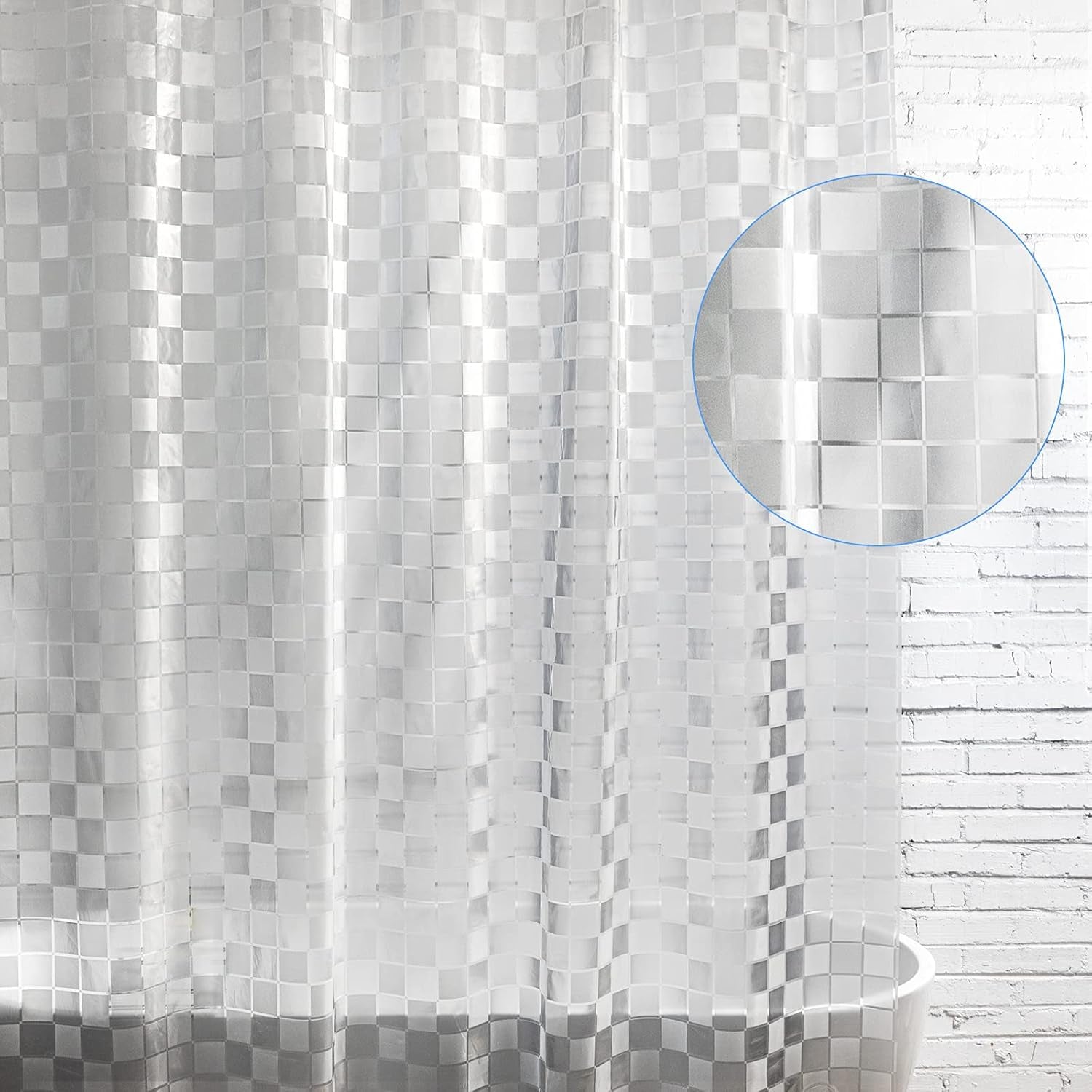 Shower Curtain Liner 8G EVA with 3 Magnets, Waterproof Clear Shower Curtains with 3D Water Cube Design, Heavy Duty Plastic Bathroom Shower Liner for Shower Stall, Bathtubs, 72 X 72,12 Hooks