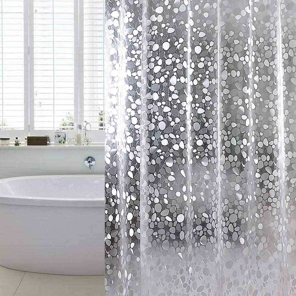 Shower Curtain Liner 8G EVA with 3 Magnets, Waterproof Clear Shower Curtains with 3D Water Cube Design, Heavy Duty Plastic Bathroom Shower Liner for Shower Stall, Bathtubs, 72 X 72,12 Hooks