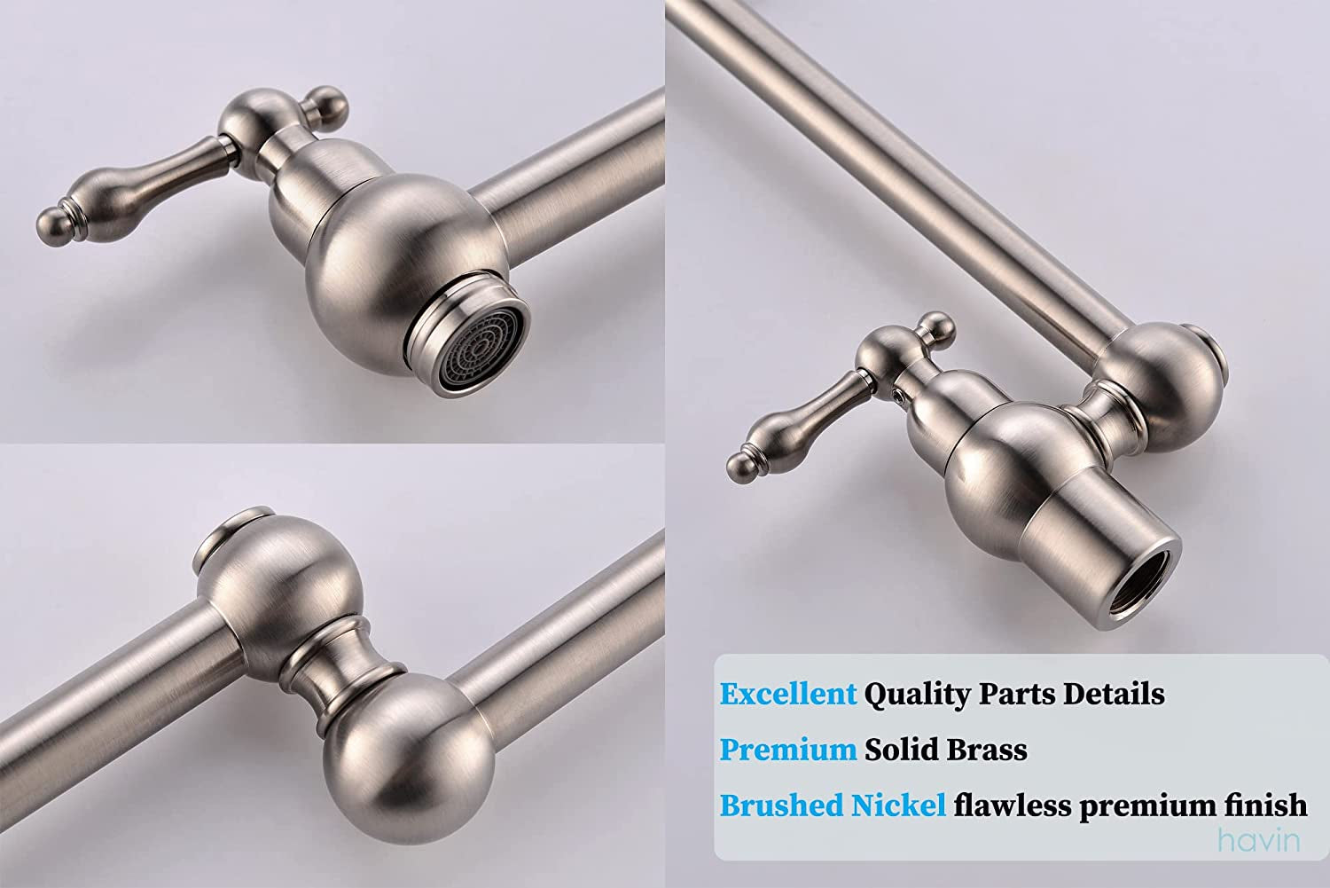 Brass Pot Filler,Wall Mount Commercial,Copper Material Kitchen Folding Faucet,Coffee Machine Faucet with Stretchable Double Joint Swing Arms,Brushed Nickel