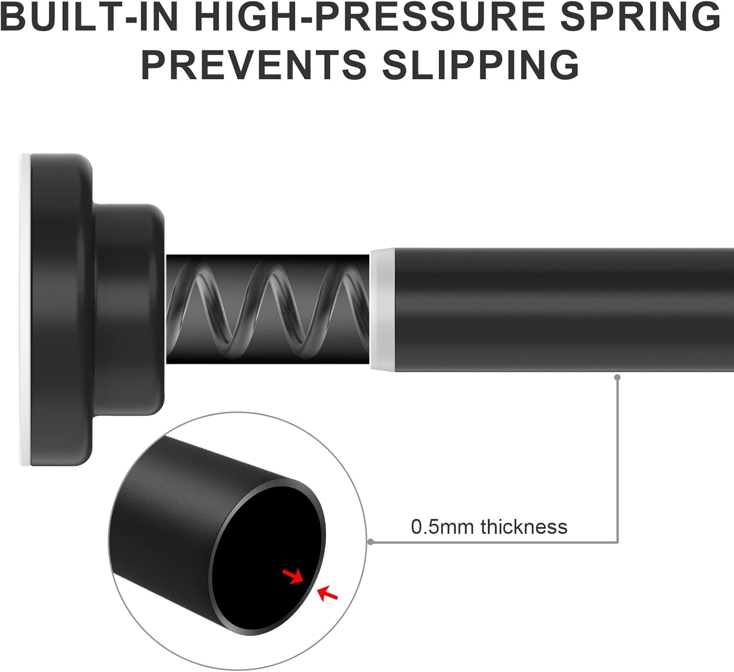 Shower Curtain Rod Tension - 26-76 Inch Never Rust Non-Slip Spring Tension Curtain Rod No Drilling Stainless Steel Curtain Rod Use Bathroom Kitchen(Black)