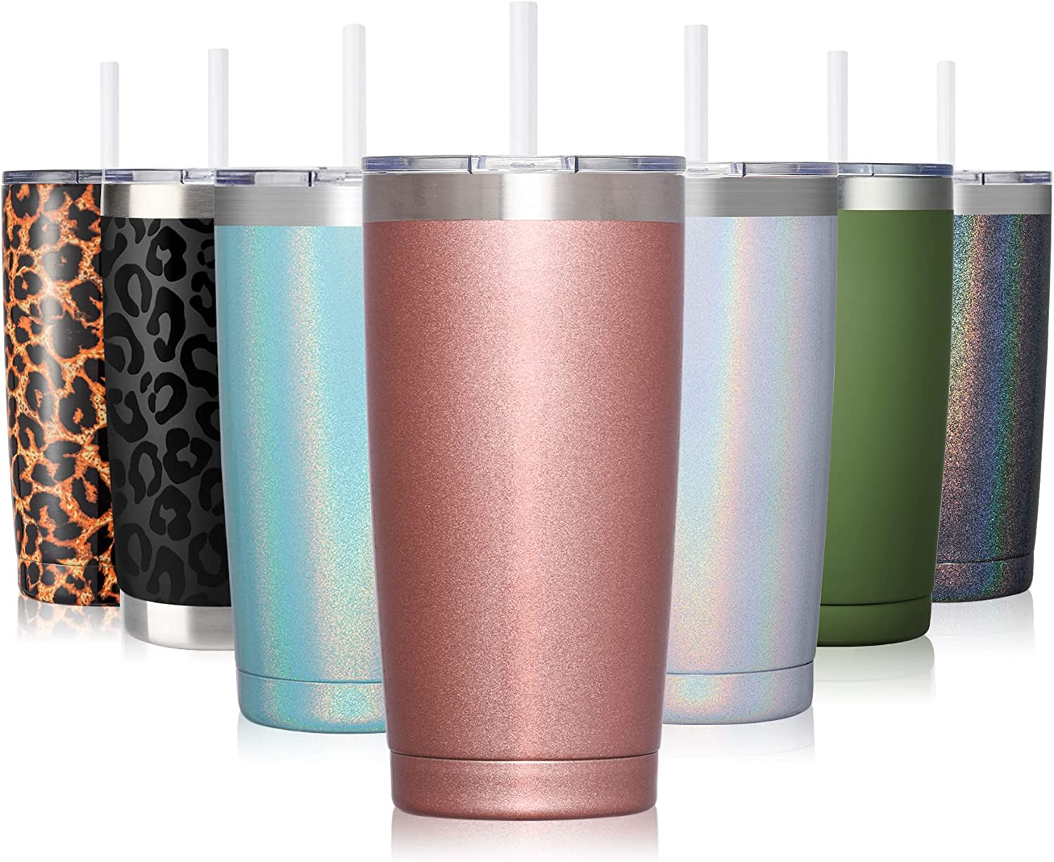 20Oz Tumbler with Lid and Straw, Stainless Steel Vacuum Insulated Water Coffee Tumbler Cup, Double Wall Powder Coated Spill-Proof Travel Mug Thermal Cup for Home Outdoor (Navy Blue, 1 Pack)