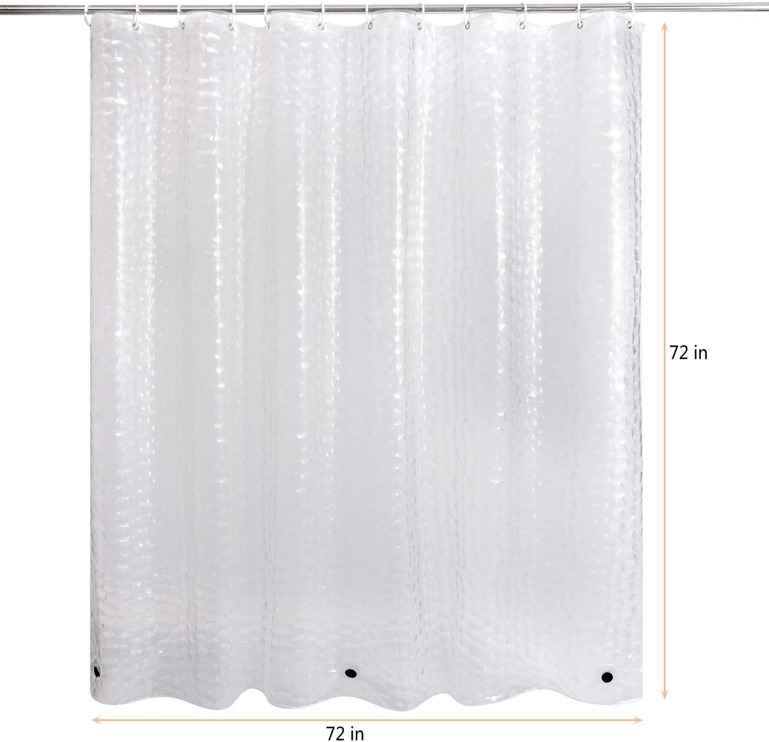 Shower Curtain Liner 8G EVA with 3 Magnets, Waterproof Clear Shower Curtains with 3D Water Cube Design, Heavy Duty Plastic Bathroom Shower Liner for Shower Stall, Bathtubs, 72 X 72,12 Hooks