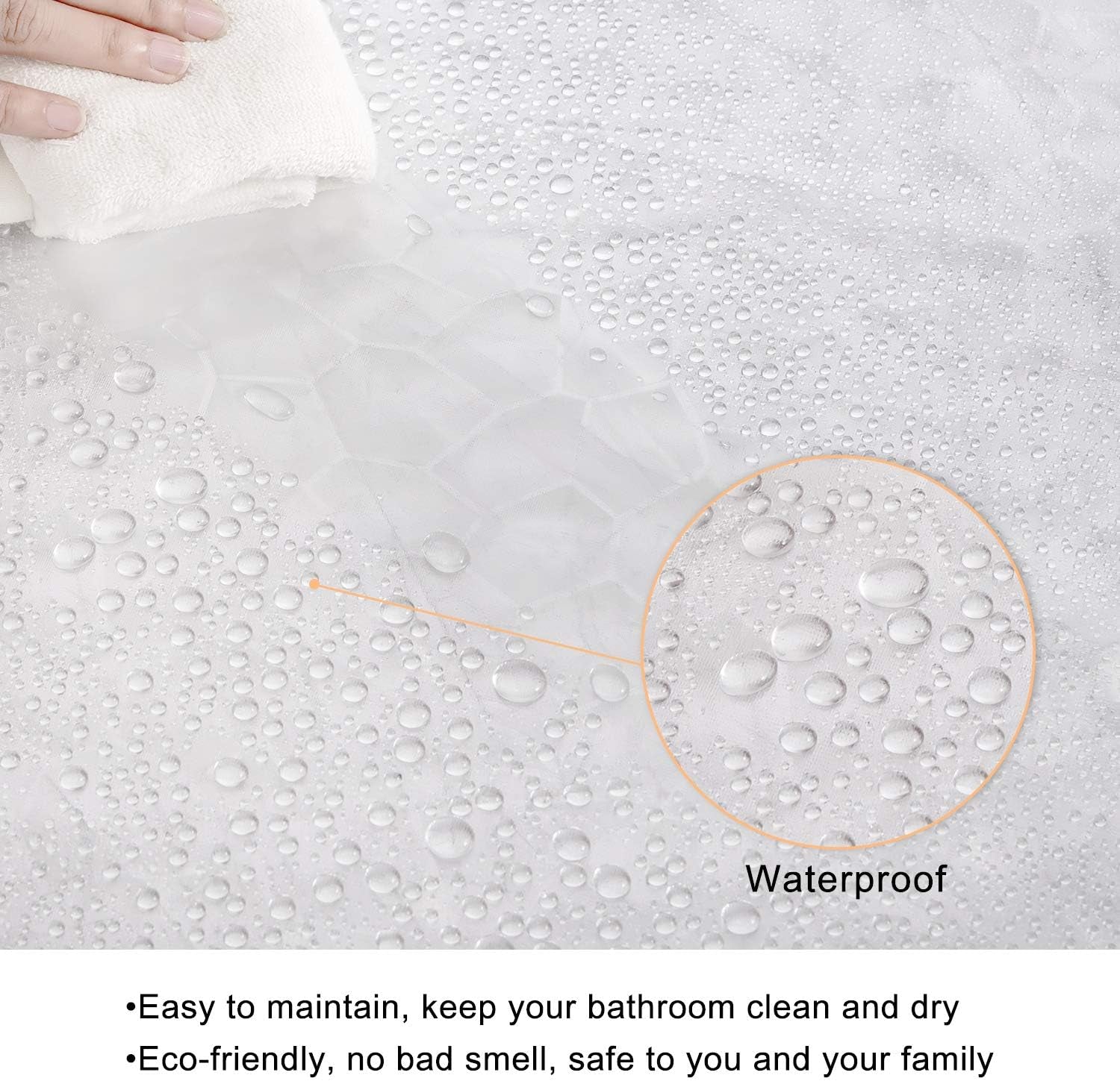 Shower Curtain Liner 8G EVA with 3 Magnets, Waterproof Clear Shower Curtains with 3D Water Cube Design, Heavy Duty Plastic Bathroom Shower Liner for Shower Stall, Bathtubs, 72 X 72,12 Hooks