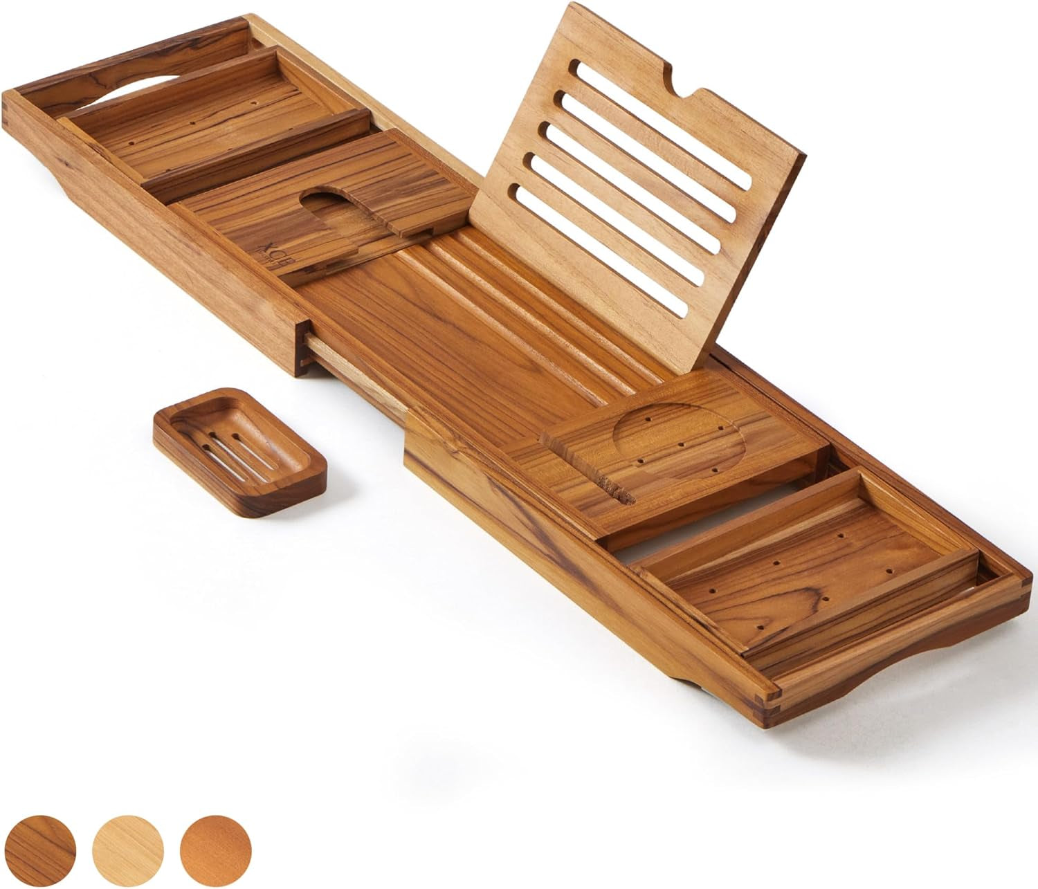 Bathtub Caddy Tray Expandable to 105Cm with Bamboo Book Stand and Soap Tray, Natural