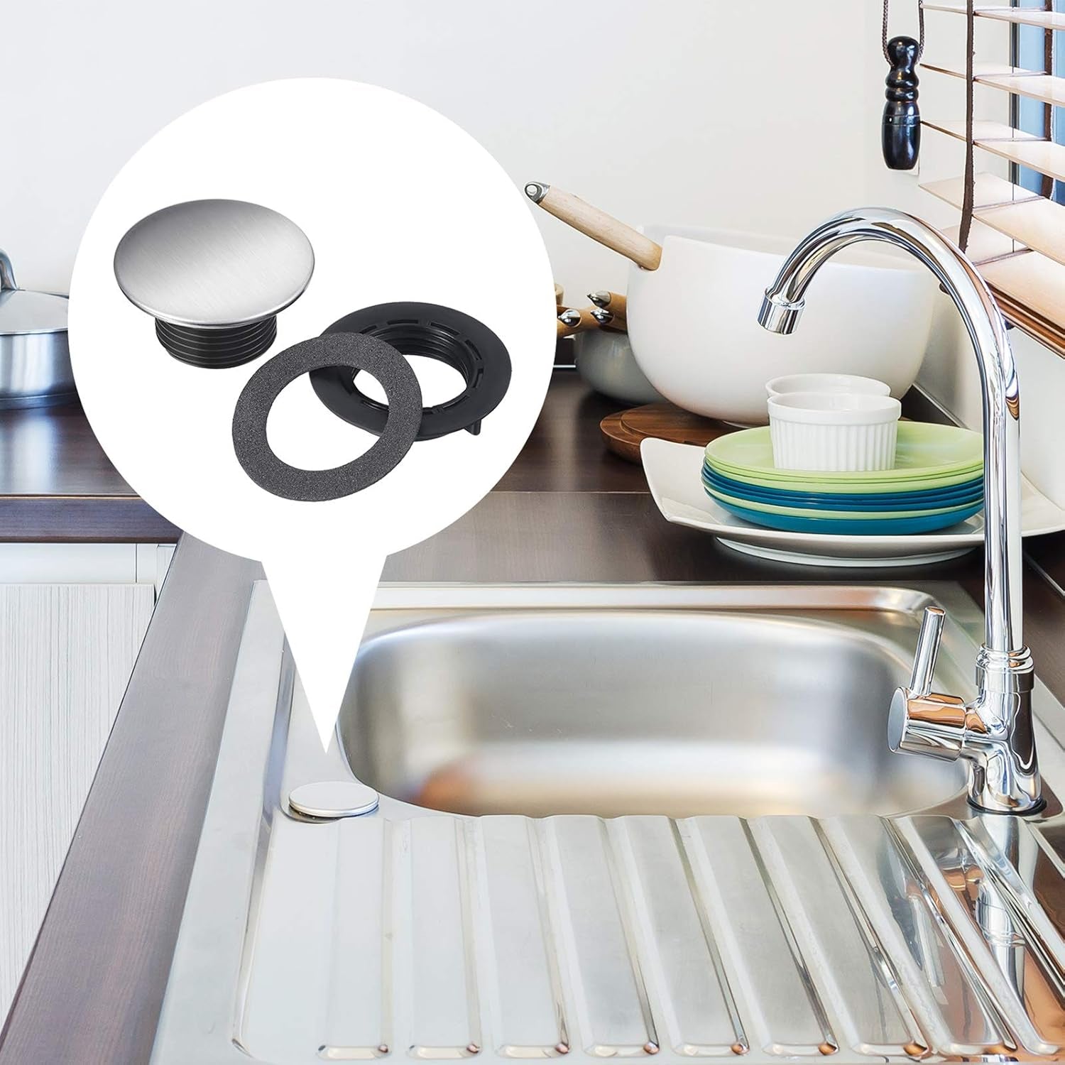 Sink Tap Hole Cover Kitchen Faucet Hole Cover Stainless Steel (6 Pieces,0.55 Inch in Height)