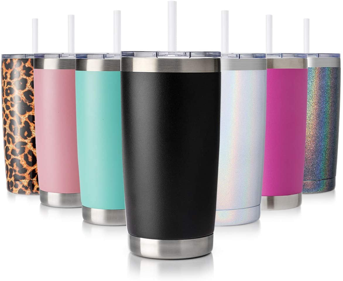 20Oz Tumbler with Lid and Straw, Stainless Steel Vacuum Insulated Water Coffee Tumbler Cup, Double Wall Powder Coated Spill-Proof Travel Mug Thermal Cup for Home Outdoor (Navy Blue, 1 Pack)