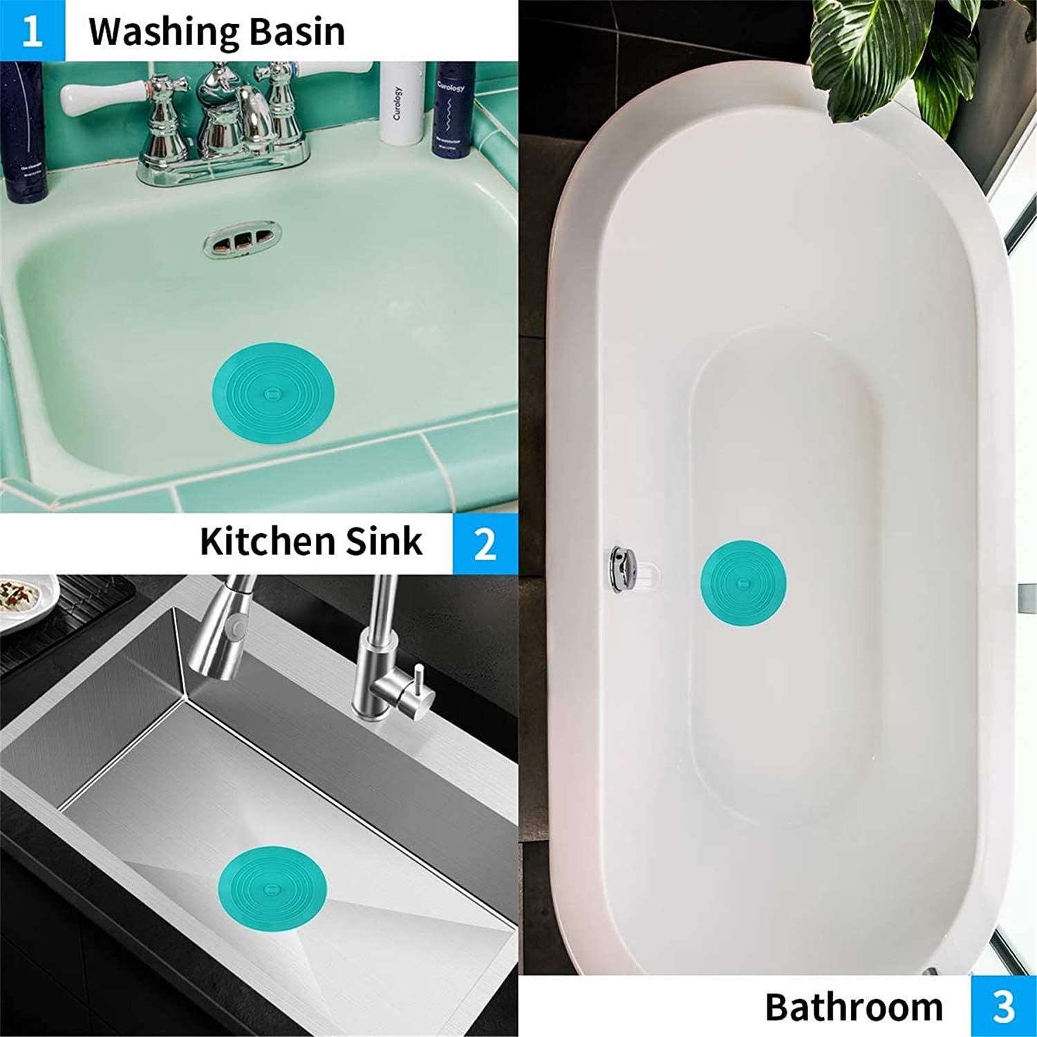 2 Pack 6” Bathtub Tub Drain Cover Stopper, Large Silicone Suction Bathroom Drain Plug Hair Stopper, Bathroom Accessories for Kitchen and Laundry