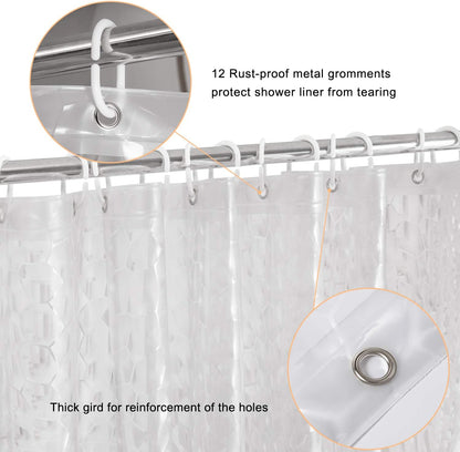 Shower Curtain Liner 8G EVA with 3 Magnets, Waterproof Clear Shower Curtains with 3D Water Cube Design, Heavy Duty Plastic Bathroom Shower Liner for Shower Stall, Bathtubs, 72 X 72,12 Hooks