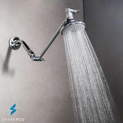 11&quot; Solid Brass Shower Head Extension Arm - Flexible Height &amp; Angle Adjustable Shower Arm Extension for Rain Showerheads with Sturdy Lock - Universal Pipe Connection (Luxury Polished Chrome)