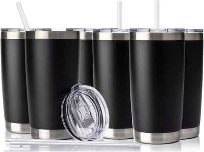 20Oz Tumbler with Lid and Straw, Stainless Steel Vacuum Insulated Water Coffee Tumbler Cup, Double Wall Powder Coated Spill-Proof Travel Mug Thermal Cup for Home Outdoor (Navy Blue, 1 Pack)