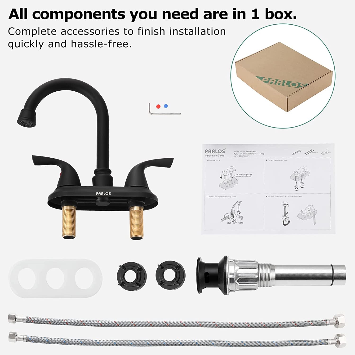 2-Handle Bathroom Faucet with Metal Drain Assembly &amp; Supply Lines NSF Cupc Certified, Matte Black, 1359104