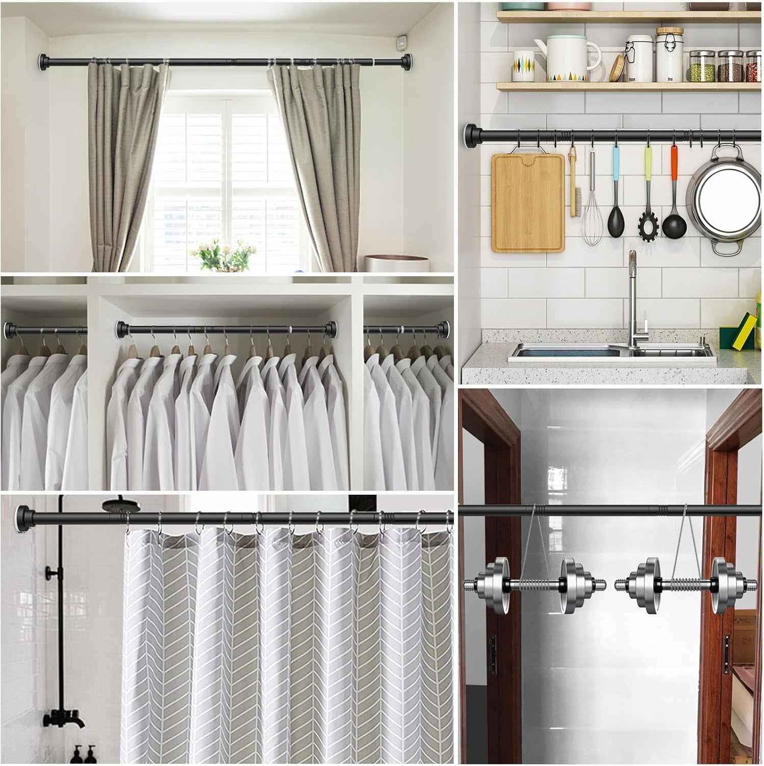 Shower Curtain Rod Tension - 26-76 Inch Never Rust Non-Slip Spring Tension Curtain Rod No Drilling Stainless Steel Curtain Rod Use Bathroom Kitchen（Black）