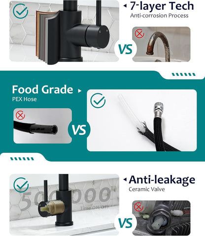 Black Kitchen Faucet with Pull down Sprayer for RV Sink,  Kitchen Sink Faucet Stainless Steel Laundry Single Handle Pull Out Kitchen Faucets Matte Black, Grifo Para Fregaderos De Cocina