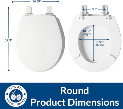 Cassel Slow Close Toilet Seat, Easy Clean, Non Slip Premium Wood Seat, Easy Install, Made in USA, Round, White