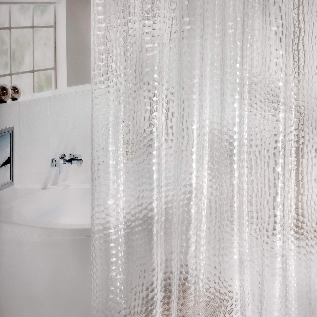 Shower Curtain Liner 8G EVA with 3 Magnets, Waterproof Clear Shower Curtains with 3D Water Cube Design, Heavy Duty Plastic Bathroom Shower Liner for Shower Stall, Bathtubs, 72 X 72,12 Hooks