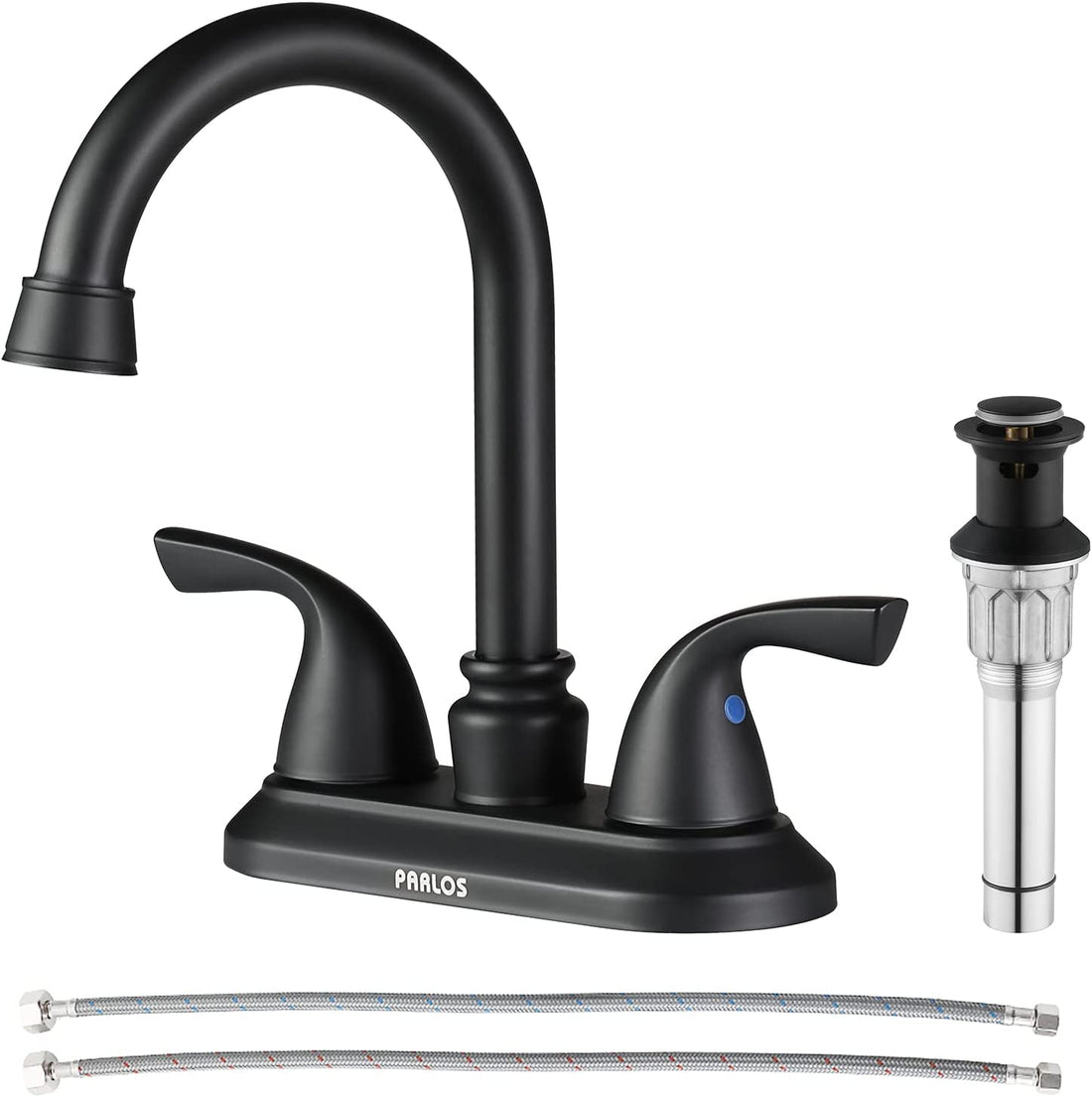 2-Handle Bathroom Faucet with Metal Drain Assembly &amp; Supply Lines NSF Cupc Certified, Matte Black, 1359104