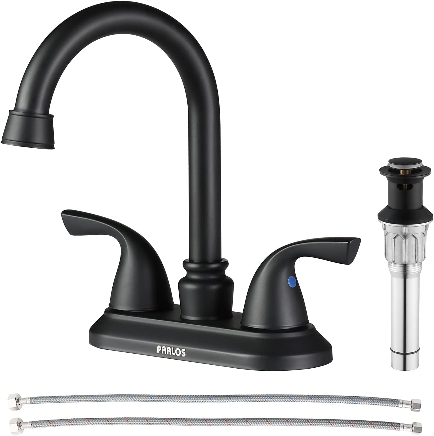 2-Handle Bathroom Faucet with Metal Drain Assembly &amp; Supply Lines NSF Cupc Certified, Matte Black, 1359104