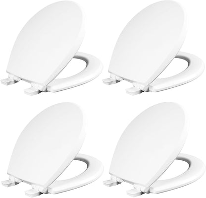 Cassel Slow Close Toilet Seat, Easy Clean, Non Slip Premium Wood Seat, Easy Install, Made in USA, Round, White