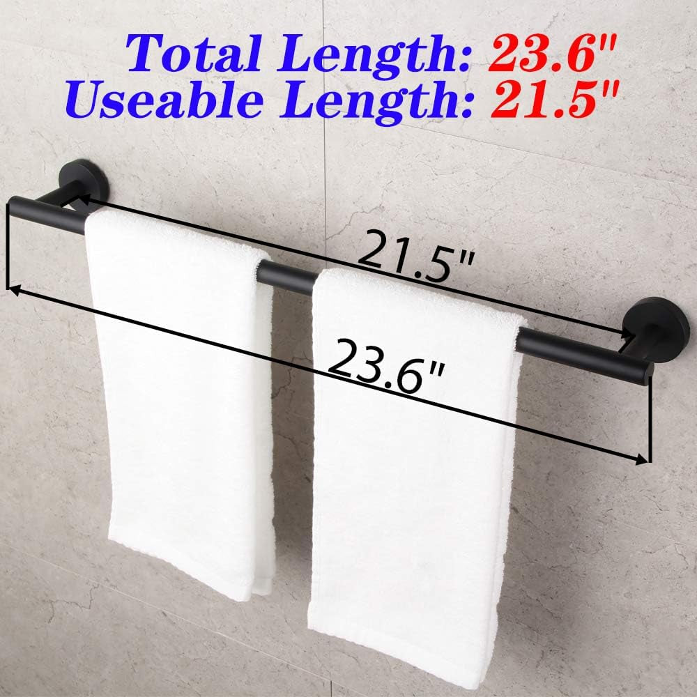Bathroom Towel Bar 24&quot; Stainless Steel Towel Bar Matte Black Contemporary Style Wall Mount for Bath Kitchen AG1101C60-BK