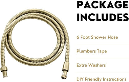 Universal 72&quot; Extra Long Shower Replacement Hose, Leak Proof Stainless Steel Shower Hose, Kink-Free Anti-Twisting Design, Brushed Gold