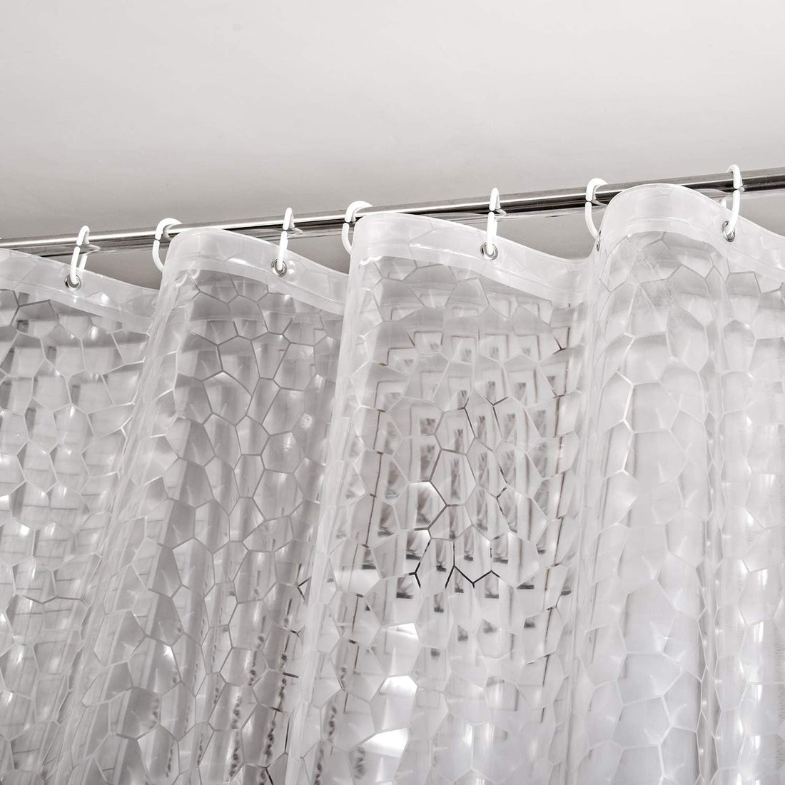 Shower Curtain Liner 8G EVA with 3 Magnets, Waterproof Clear Shower Curtains with 3D Water Cube Design, Heavy Duty Plastic Bathroom Shower Liner for Shower Stall, Bathtubs, 72 X 72,12 Hooks